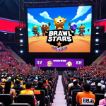 **Image Prompt:** A vibrant, digital arena filled with cheering spectators, showcasing a "Brawl Stars" match on a massive screen. The focus is on the intense gameplay and the energy of a live Malaysian e-sports league event. Include local Malaysian branding and recognizable "Brawl Stars" characters in action.