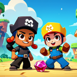 **

"A family-friendly scene of three Brawl Stars characters (Poco, Jessie, Nita) working together to collect gems in a Gem Grab match on a brightly colored, cartoon-style map. Poco is healing Jessie and Nita as they defend the gem mine. All characters are fully clothed in their original outfits, appropriate content, safe for work, professional illustration, perfect anatomy, natural proportions, teamwork emphasized."

**
